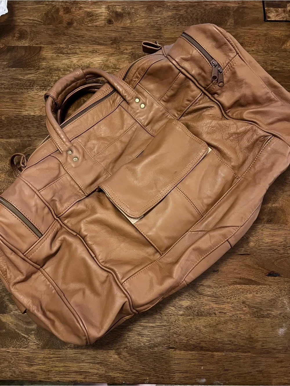 Talon Dual Zipper Vintage Light Brown Soft Leather Vintage Duffle Bag Unbranded